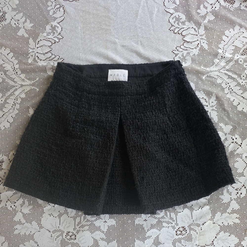 Anthropologie Mable Tweed Black Pleat Mini Skirt Size Medium